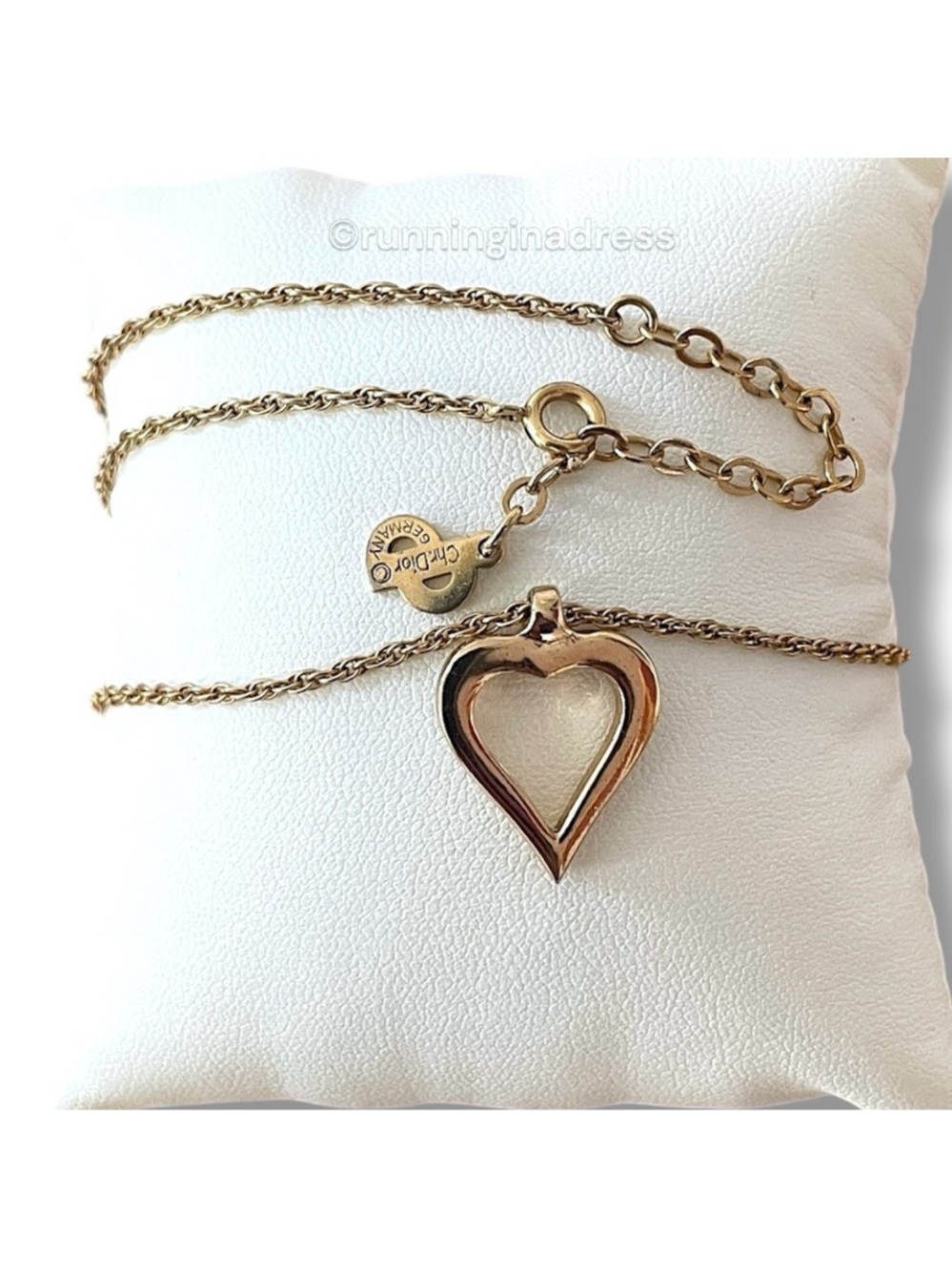 Vintage Dior Germany Gold Plated Open Heart Pendant Rope Chain Necklace